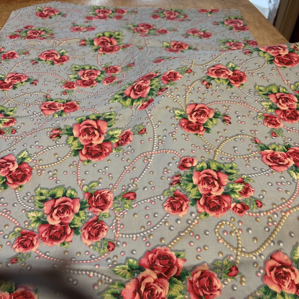 Cranston Classic Cotton 2002 Vintage Floral Fabric 2 Yards Blue Pink Roses
